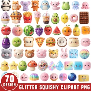 Glitter Squishy Clipart PNG Bundle, Cute Kawaii Dumpling Clip Art, Sparkly Food Characters, Whimsical Asian Food Graphics, Commercial Use