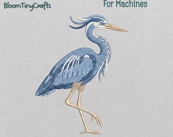 Great Blue Heron Embroidery, Coastal Bird Pattern, Beach House Decor, Coastal Grandma Style, Wading Bird Art, Nautical Linen Apparel