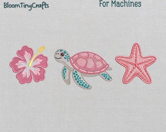 Beach Towel Embroidery, Sea Turtle Pattern, Starfish Embroidery, Hibiscus Design, Ocean Tote Bag, Vacation Apparel
