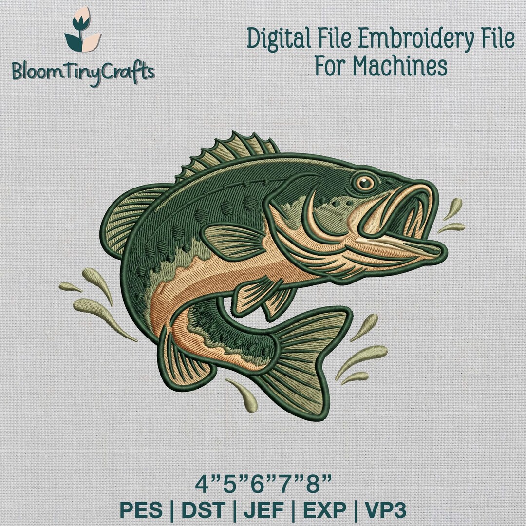 Jumping Bass Embroidery, Fishing Shirt Design, Largemouth Bass PES ...