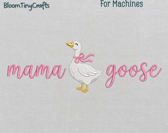 Horizontal Mama Goose Embroidery, Mother Goose Chest Pattern, Pink Bow Farm Animal, Cottagecore Mom Sweatshirt, Baby Shower Gift
