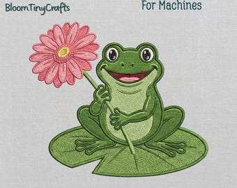 Frog Sweatshirt Design, Frog Embroidery, Lily Pad Embroidery, Toad Machine File, Cottagecore File, Animal Embroidery