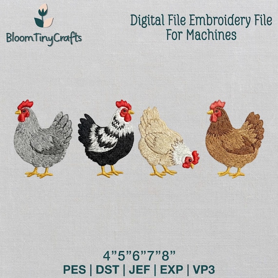 Chicken Flock Embroidery Design, Farmhouse Kitchen Decor, Backyard Poultry Hens Pattern, Crazy Chicken Lady Machine Files, Country Farm