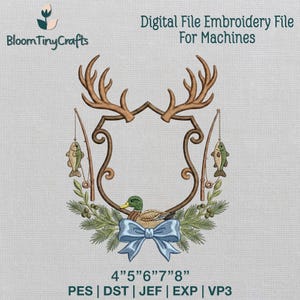 Mallard Duck Embroidery, Hunting Fishing Crest, Deer Antlers Frame, Coquette Bow, Southern Boy Monogram, Preppy Machine Files