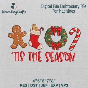Tis The Season Embroidery, Christmas Motif Bundle, Holiday Table Runner, Gingerbread Man Art, Winter Pajama Design, Christmas Wreath PES