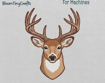 Buck Deer Head Machine Embroidery Design, Rustic Woodland Animal Cabin Pillow and Sweatshirt Pattern (Digital File)