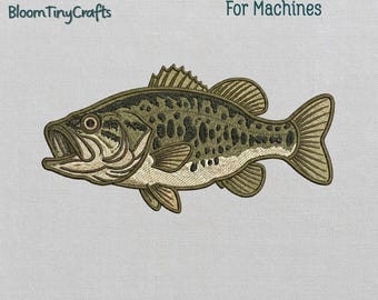 Largemouth Bass Fish, Outdoor Fishing Shirt, Gear Bag Pattern, Lake Life Decor, Wildlife Embroidery, Machine Files