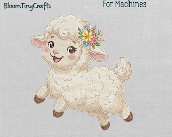 Cute Lamb Embroidery, Spring Sheep Pattern, Floral Farm Animal Design, Easter Baby Outfit, Nursery Decor Art, Kawaii Meadow Creature
