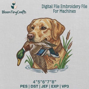 Broderi för ankjakt, labrador retriever-design, gräsandmönster, jakthund, present till sjöfågeljägare, fågelhundmönster