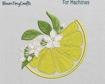 Realistic Lemon Slice Embroidery, Mediterranean Coquette Lemon, Citrus Blossom Floral, Preppy Fruit Botanical, Fresh Summer Aesthetic