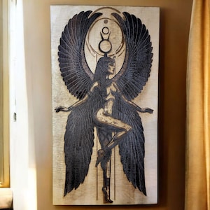 Isis Egyptian Goddess Wood Wall Art, Engraved Pagan Altar Decor, Witchy Home