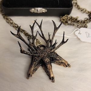Gothic Deer Skull Pendant, Celtic Necklace, Witchy Pagan Jewelry, Trinity talisman