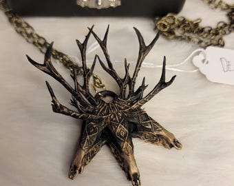 Gothic Deer Skull Pendant, Celtic Necklace, Witchy Pagan Jewelry, Trinity talisman