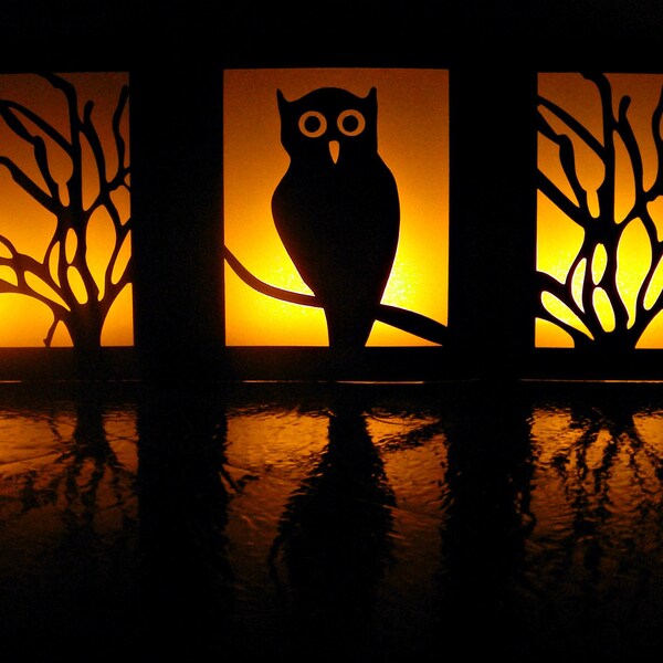 Night Owl Table Luminaries -- Set of 3 - 4" x 5" each Cut Paper