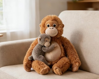 Punch Monkey Plush Collectible Figurine - Handmade Stuffed Animal Art Toy - Cute Primate Decor Gift for Collectors