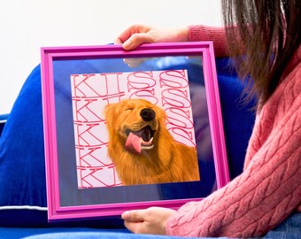 Retrato de mascota personalizado, arte pop colorido, regalo moderno enmarcado