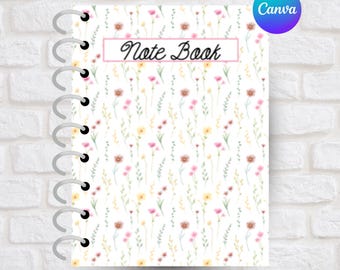 Floral Lined Notebook Printable 19 Page Digital Journal Set Aesthetic Wildflower Stationery – Minimalist Daily Notes Page Instant Download