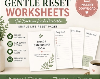 Gentle Reset Worksheets | Burnout Recovery, Self-Care Planner (Instant Download)