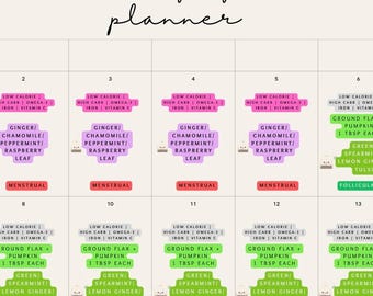 Planejador do Ciclo Menstrual em PDF para Imprimir | Guia de Nutrição, Ciclo de Sementes e Chás para Sincronização do Ciclo | Planejador de Bem-Estar Hormonal