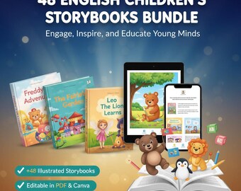 48 English Children's Storybooks Bundle | Fully Editable Canva Templates with Complete PLR Rights