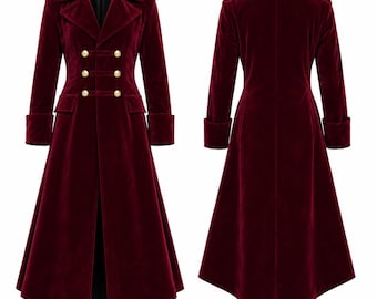 Gothic Velvet Coat, Victorian Long Coat, Steampunk Frock, vampire costume halloween