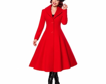 Vintage 1950s Swing Coat, Women's Retro Wool Princess Coat, Rockabilly Winter Outerwear