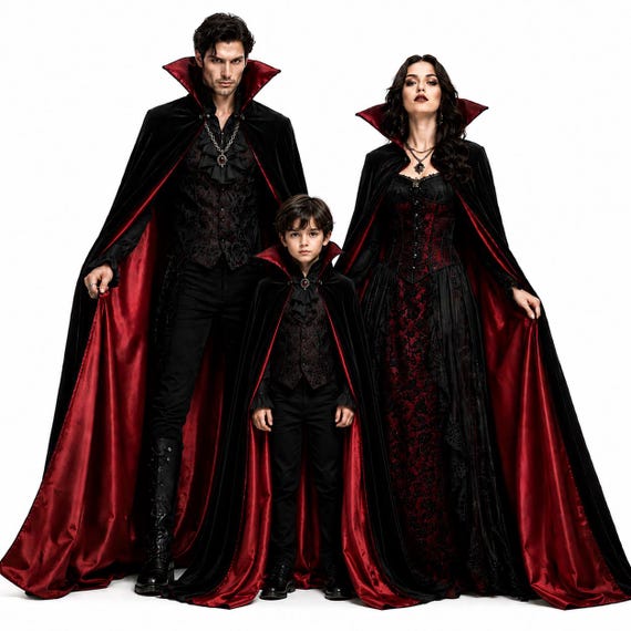 Vampire Cloak Costume, Black Velvet Gothic Cape, Dracula Halloween Cosplay