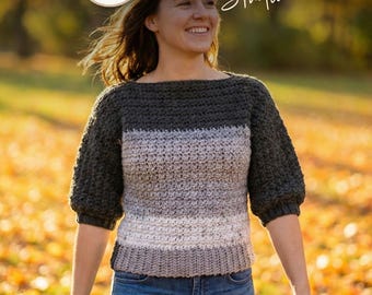 Hand Crochet Color Block Pullover Sweater – Handmade Grey & Beige Crochet Sweater, Cozy Autumn Winter Top