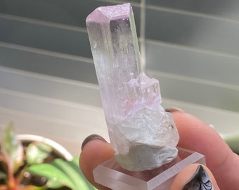 Large High Quality Terminated Kunzite on Double Terminated Quartz Crystal - Pink - Violet High Quality -