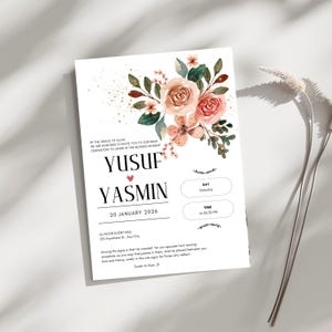 Pink Floral Border Islamic Nikkah Certificate, Personalized Editable Shariah Nikah Nama Sign, Muslim Wedding Contract, A3, A4 Printable PDF