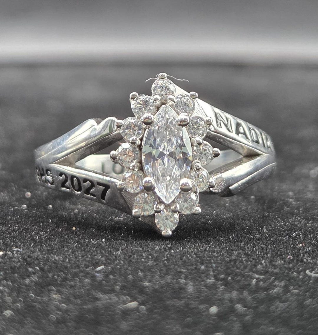 Personalized High School Ring, Class of 2027 Graduation Ring, Marquise ...
