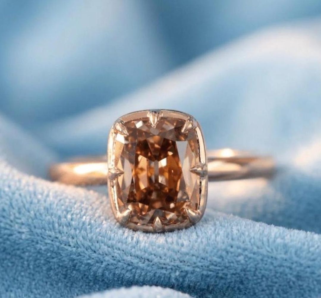 Elongated Old Mine Cut Brown Lab Diamond Ring Chocolate Diamond 
