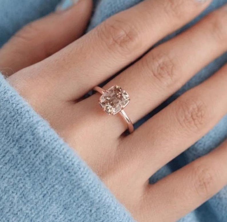 Elongated Old Mine Cut Brown Lab Diamond Ring Chocolate Diamond 