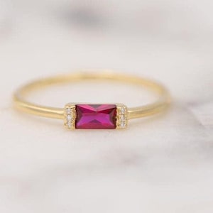 Rubin Baguette Stapelring • Sterling Silber Minimalist Art Deco Band