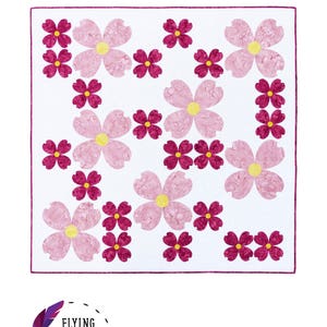Beginner modern quilt pattern, Dogwood Dreams modern quilt pattern, sized for a lap quilt, using fusible applique easy and fun image 1
