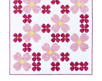 Beginner modern quilt pattern, Dogwood Dreams modern quilt pattern, sized for a lap quilt, using fusible applique - easy and fun!