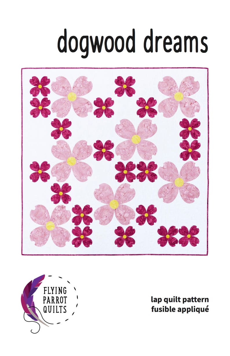 Beginner modern quilt pattern, Dogwood Dreams modern quilt pattern, sized for a lap quilt, using fusible applique easy and fun image 1