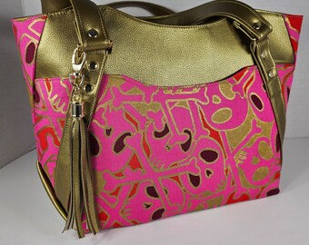 Pink Canvas and Gold Deserto Cactus Leather Hireath handbag and matching Necessary Clutch Wallet