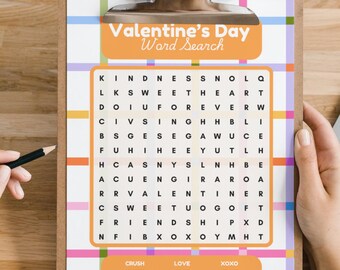 Búsqueda de palabras del Día de San Valentín para imprimir en el aula, actividad de San Valentín para niños, descarga digital colorida