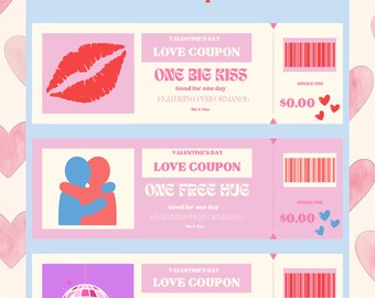Cupones de amor para San Valentín, imprimibles, bonitos boletos canjeables para parejas, regalo romántico para tu pareja.