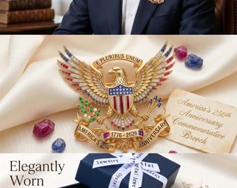 Regalo patriottico per uomini, spilla da bavero con aquila per il 250° anniversario dei veterani americani, spilla di alta qualità con cristalli e confezione regalo premium 1776-2026