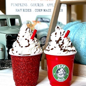 2024 Personalized Starbucks Inspired Ornament in Red or Red Glitter. Please read description. Name or Phrase with year or no year!