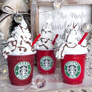 2025 Personalized Starbucks Inspired Ornament in Red or Red Glitter. Please read description.