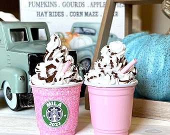 2024 Personalized Starbucks Inspired Ornament in Pink or Pink Glitter. Please read description. Name/Phrase with year or no year!