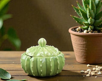 Cactus Ceramic Ashtray with Lid - Fun Desk Decor