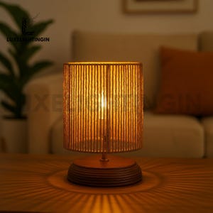 Boho Raffia Table Lamp: Mango Wood Base, Warm LED Bulb