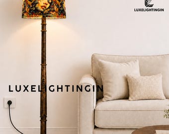 Lámpara de pie de madera artística hecha a mano, decoración moderna para sala de estar, pantalla de lámpara estilo boho, iluminación única para el hogar, acento interior minimalista