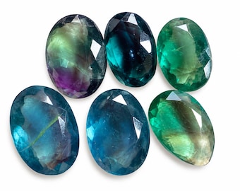 Faceted Fluorite Gemstone,    Green Blue Purple Fluorite, Polished Gemstones for Jewelry Making