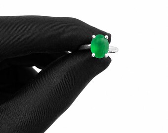 Oval Green Onyx Ring, Handmade Sterling Silver Ring, Everyday Gemstone Jewelry for Women
