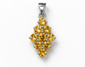 Natuurlijke citrienzilveren hanger, edelsteen bloemenmotief, rhodium gepolijste fijne sieraden